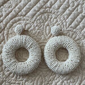 J. Crew White Beaded Hoop Earrings